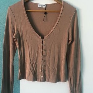 LNA Clothing Tan Long Sleeve Button-Up Top